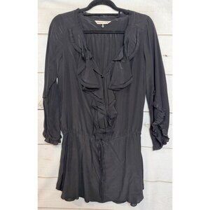 Rebecca‎ Taylor 8 Black Silk Dress Long Sleeves Designer Classic Ruffles Buttons